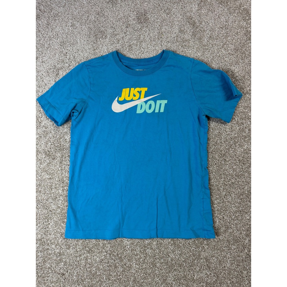 Nike Boys Just Do It Graphic T-Shirt Blue Yellow Swoosh XL Short Sleeve Tee